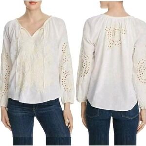 Johnny Was Workshop Marrakesh Womens Blouse Top Large Cream Floral Embroidered